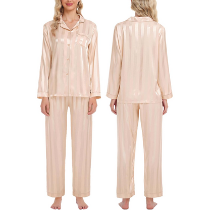 Striped Long Sleeve Satin Pajama Set