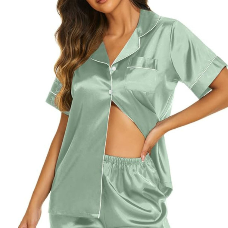 Short Sleeve Satin Lounge Top And Shorts Set