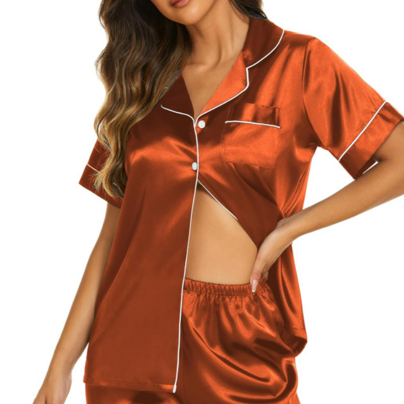 Short Sleeve Satin Lounge Top And Shorts Set