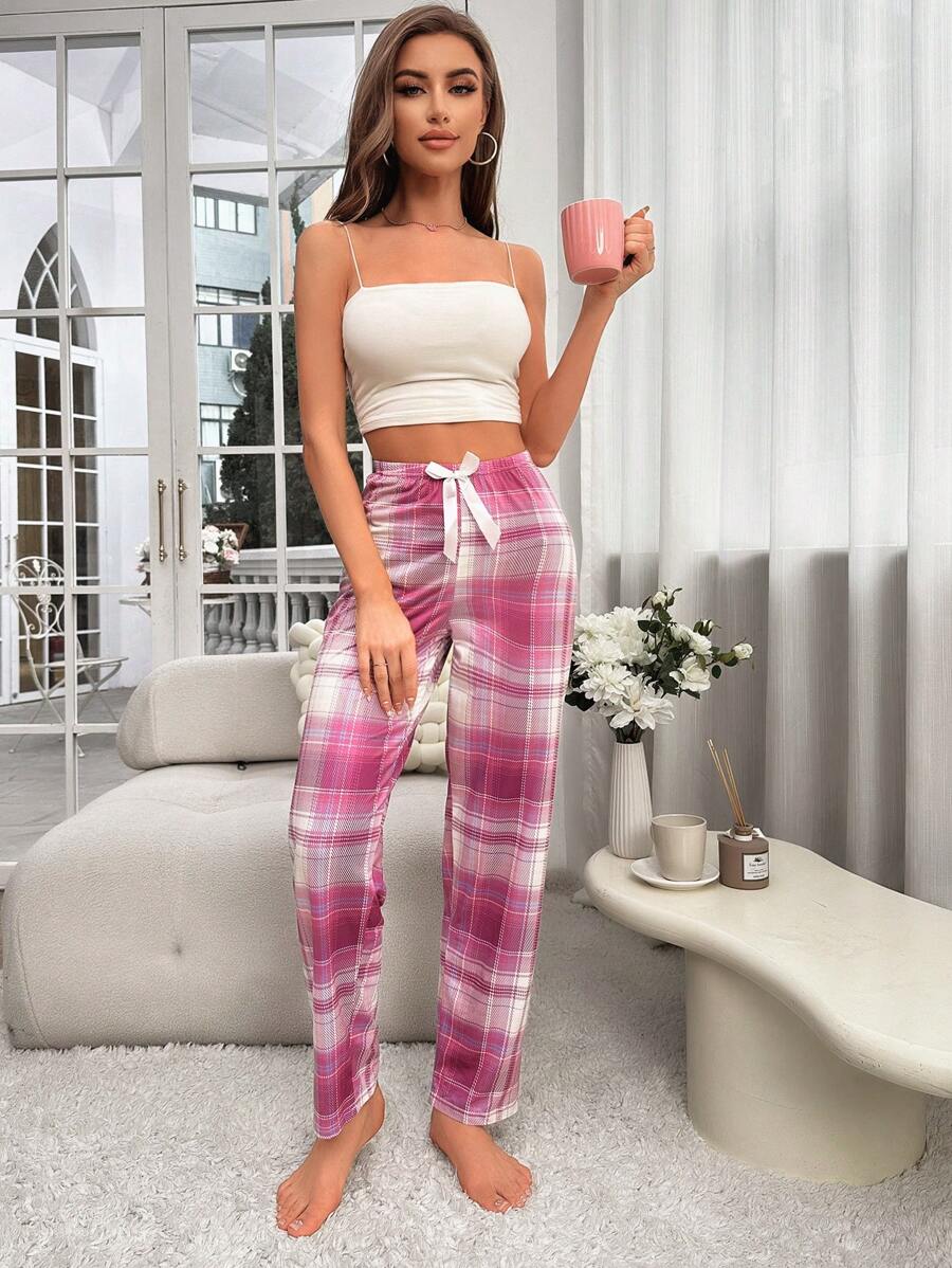 Plaid Print Sleepwear With Drawstring