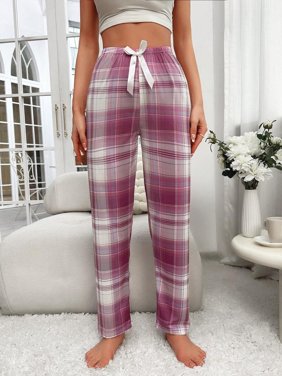 Plaid Print Sleepwear With Drawstring