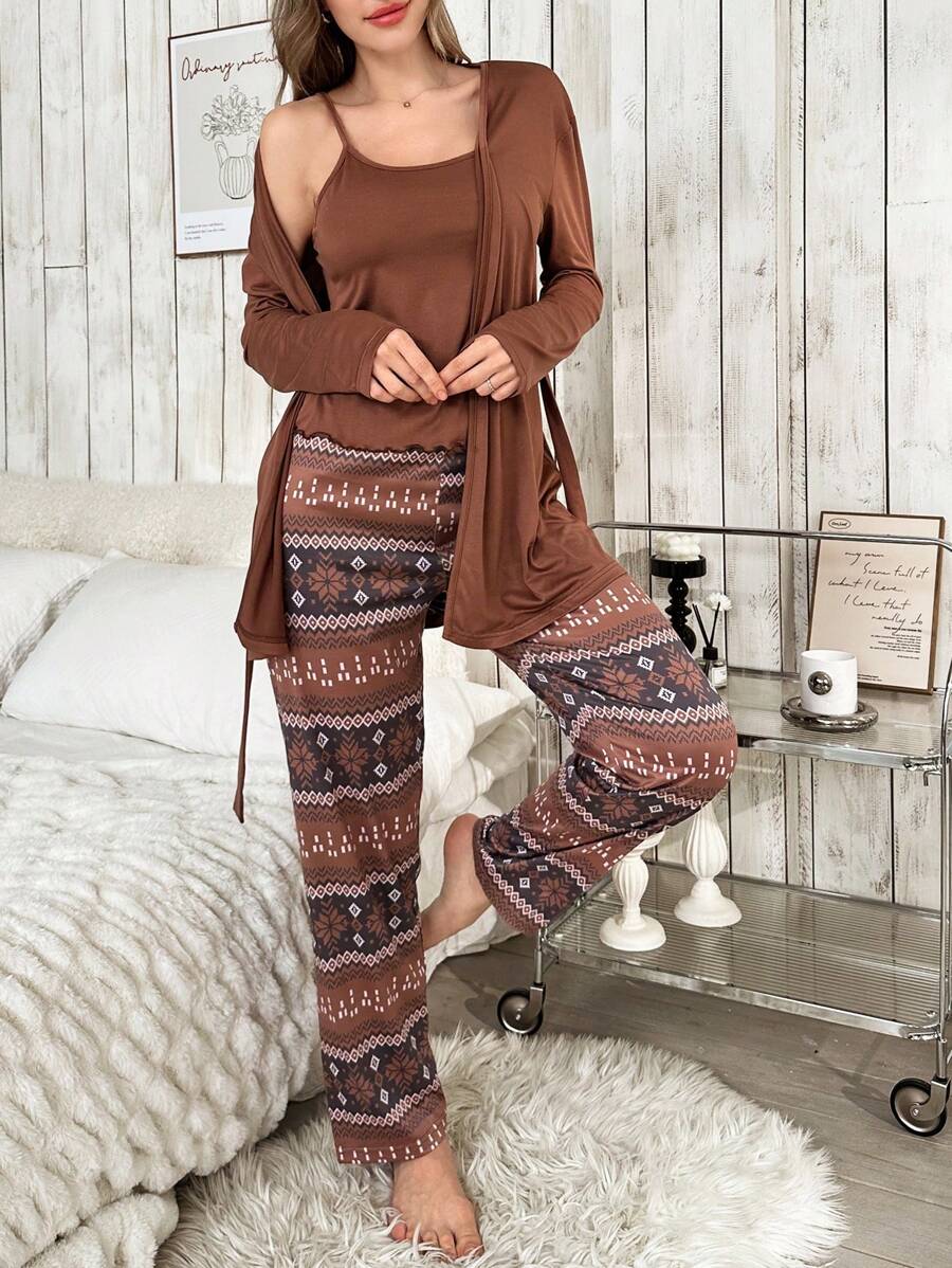 Solid Color 3 Piece Top And Pants Set