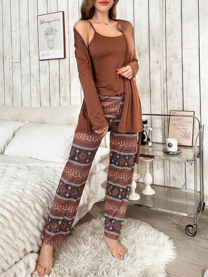 Solid Color 3 Piece Top And Pants Set