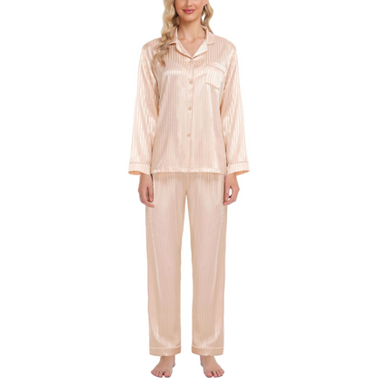 Striped Long Sleeve Satin Pajama Set