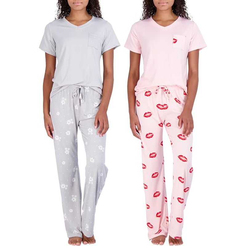 2 Piece Pajama Pants And Short Sleeve Tee Set