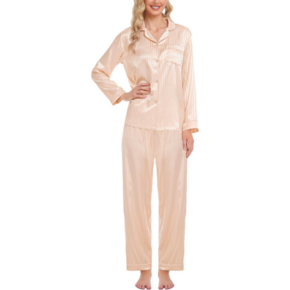 Striped Long Sleeve Satin Pajama Set