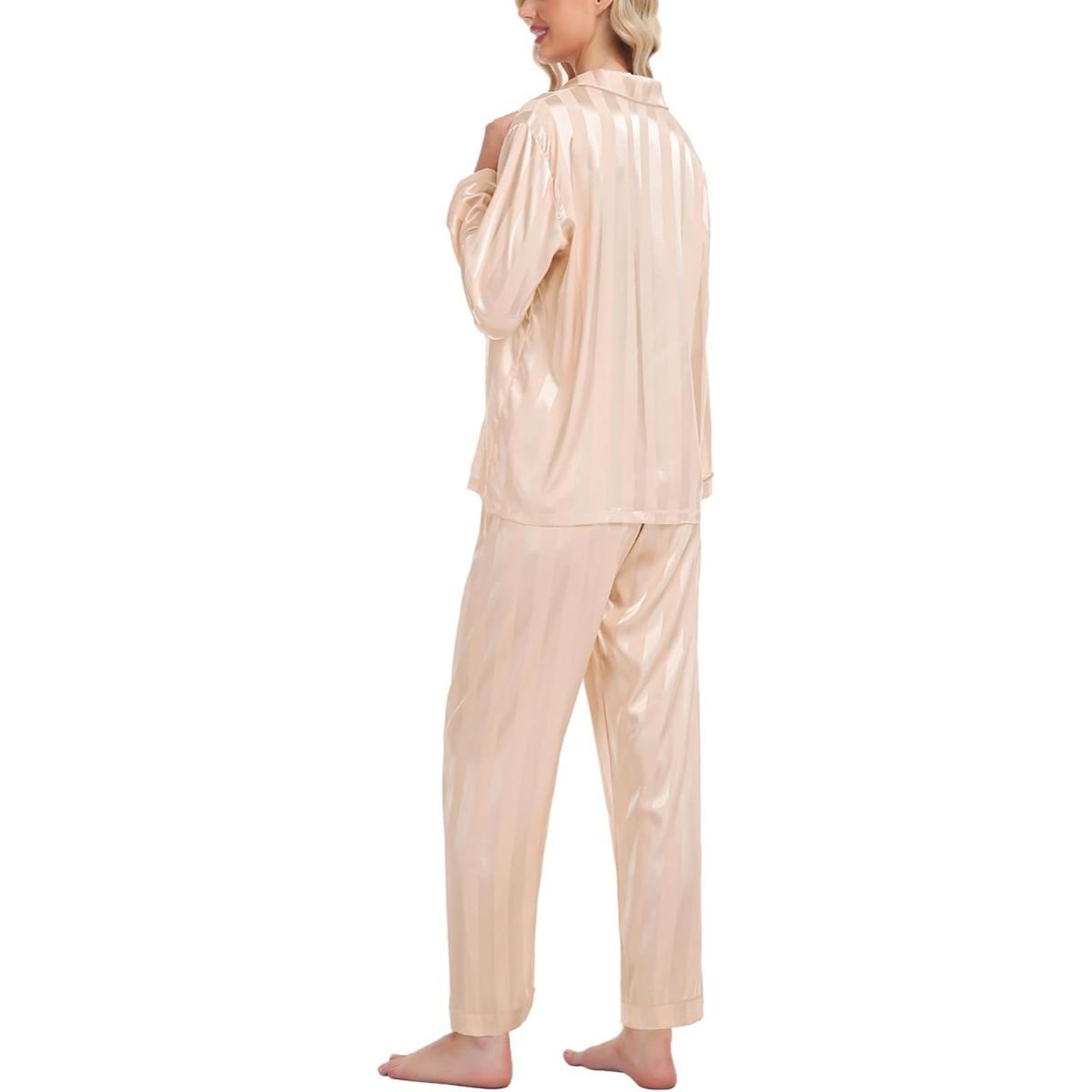 Striped Long Sleeve Satin Pajama Set