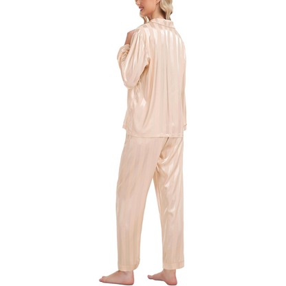 Striped Long Sleeve Satin Pajama Set