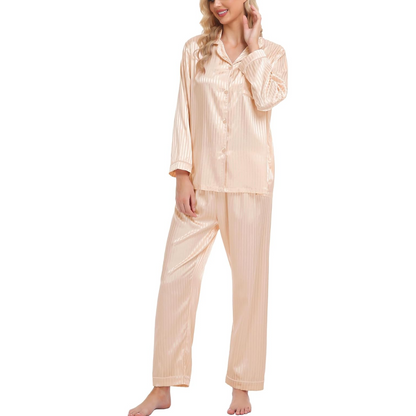 Striped Long Sleeve Satin Pajama Set