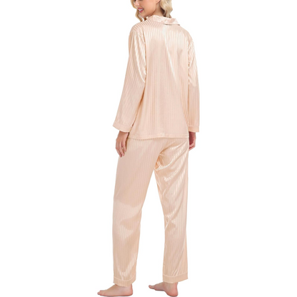 Striped Long Sleeve Satin Pajama Set