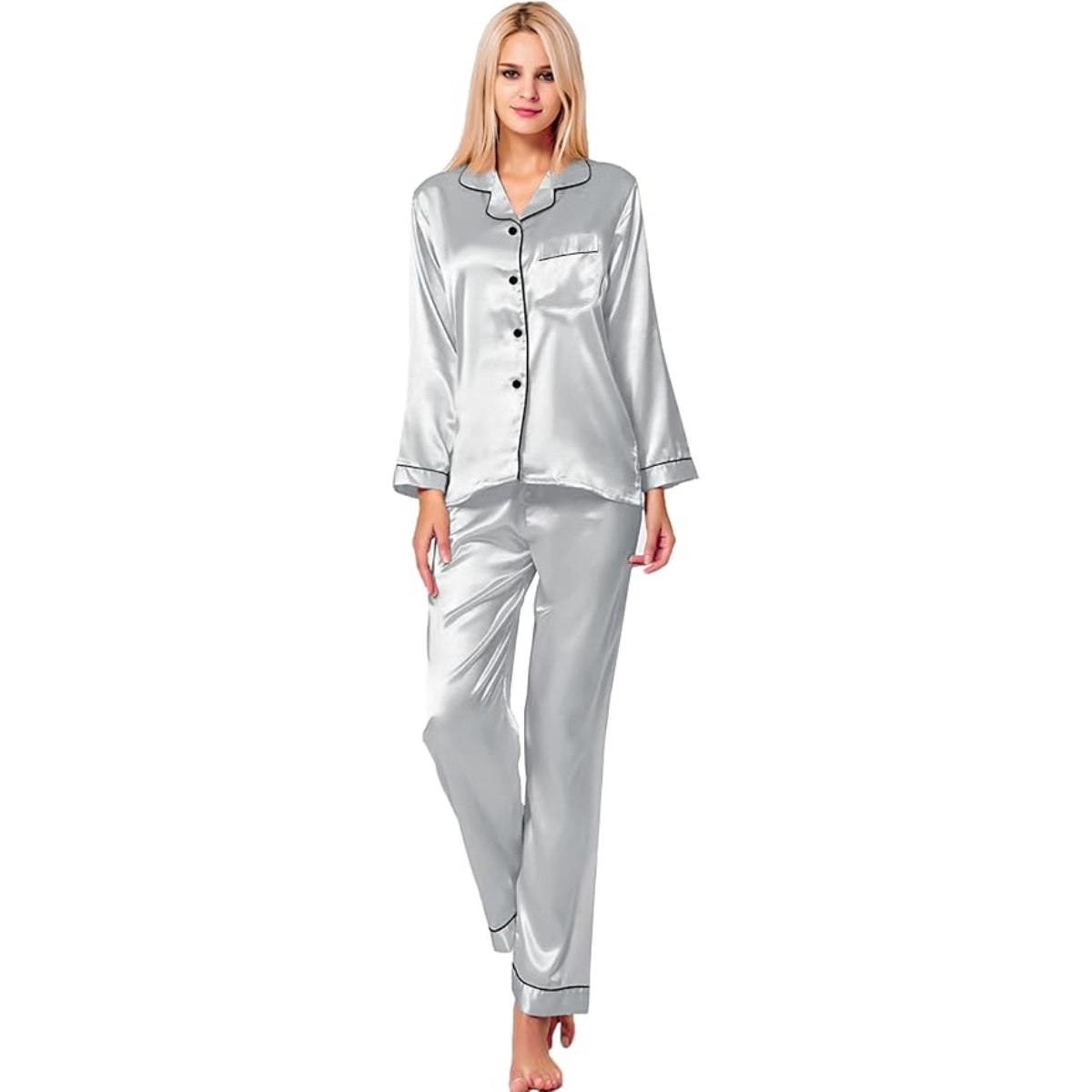 Long Sleeve Satin Button Up Pajama Set