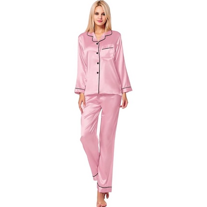 Long Sleeve Satin Button Down Sleepwear Pajama Set