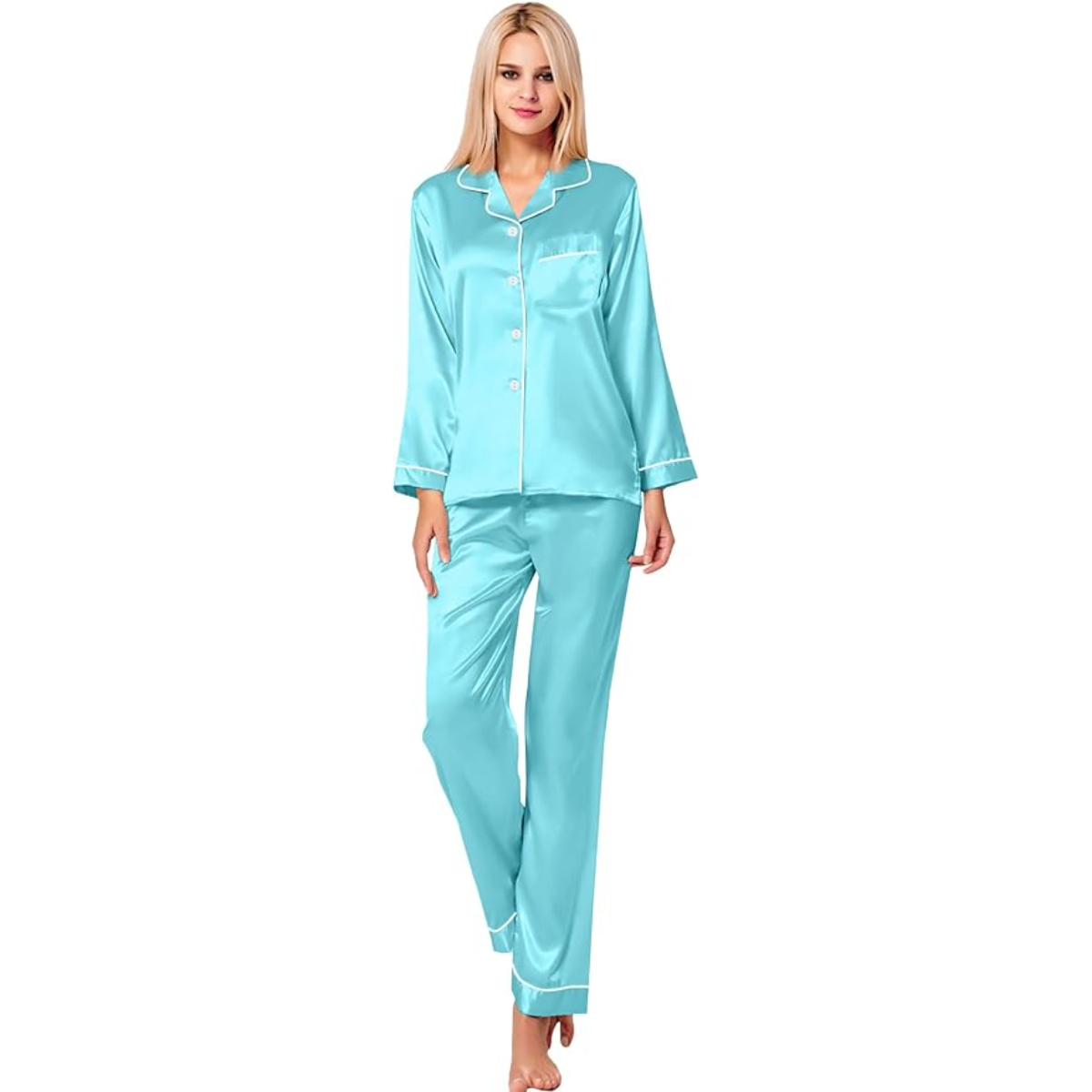 Long Sleeve Satin Button Up Pajama Set