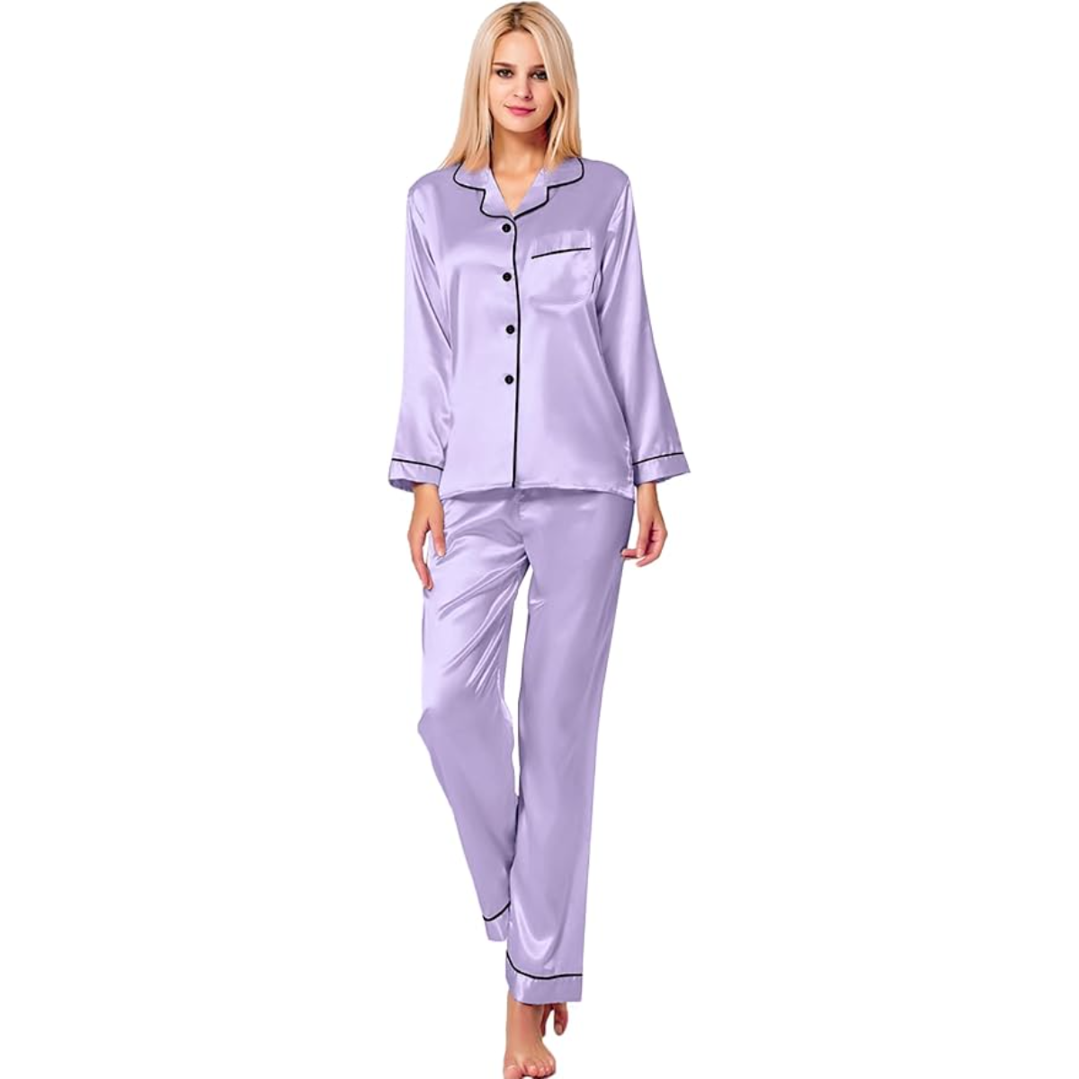 Long Sleeve Satin Button Down Sleepwear Pajama Set