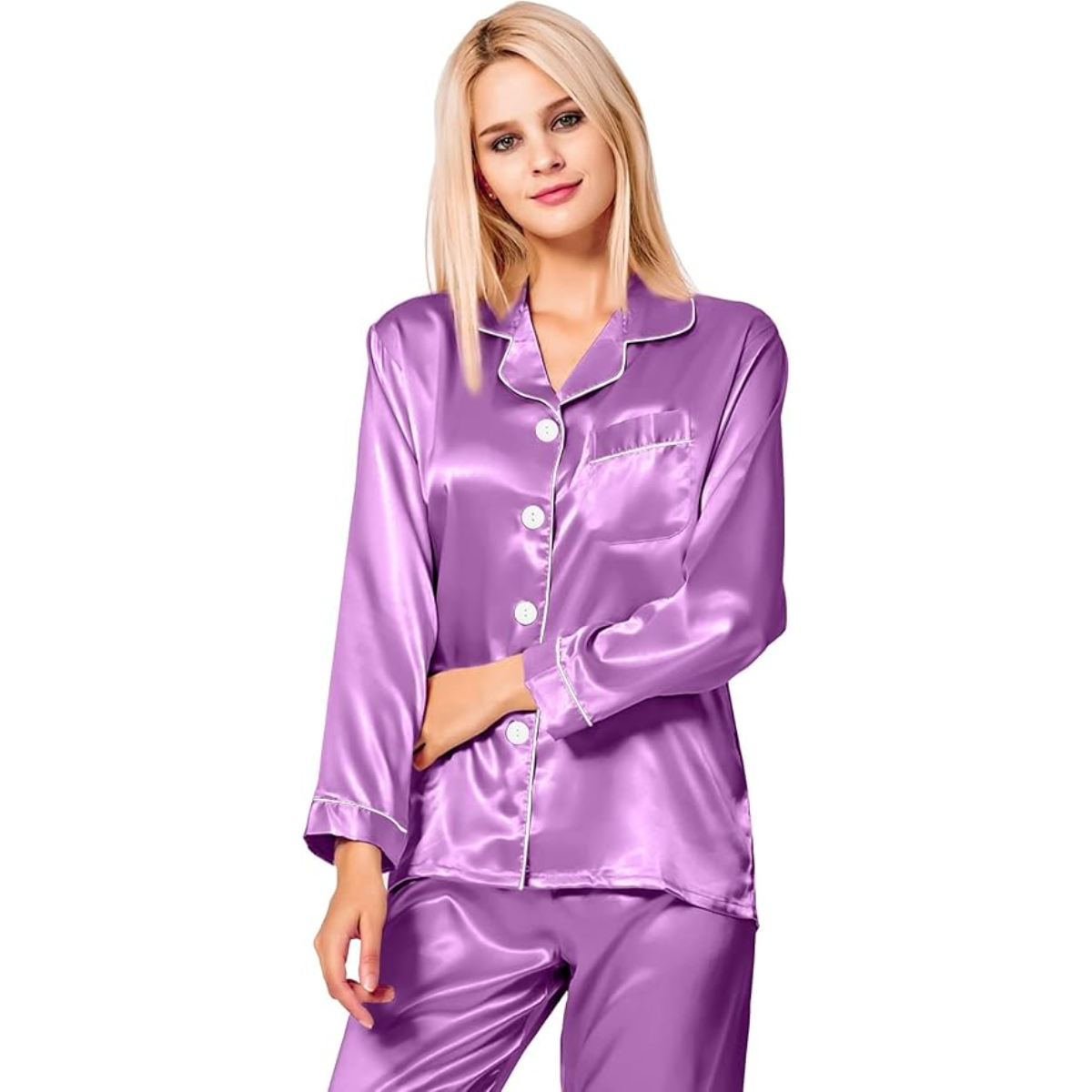 Long Sleeve Satin Button Up Pajama Set