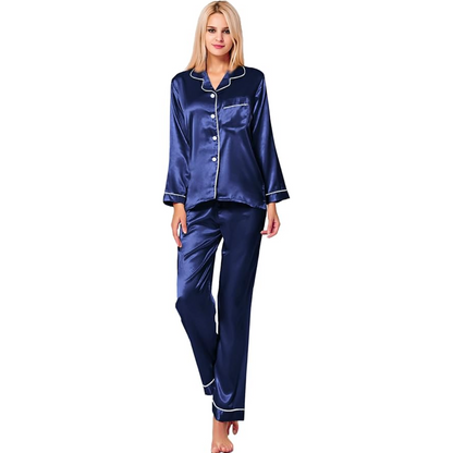 Long Sleeve Satin Button Up Pajama Set