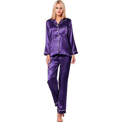 Long Sleeve Satin Button Down Sleepwear Pajama Set