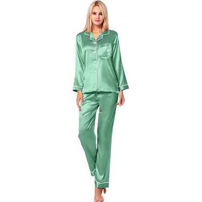 Long Sleeve Satin Button Down Sleepwear Pajama Set