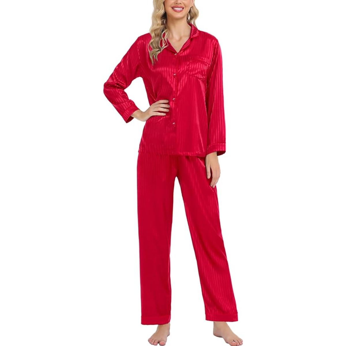 Striped Long Sleeve Satin Pajama Set