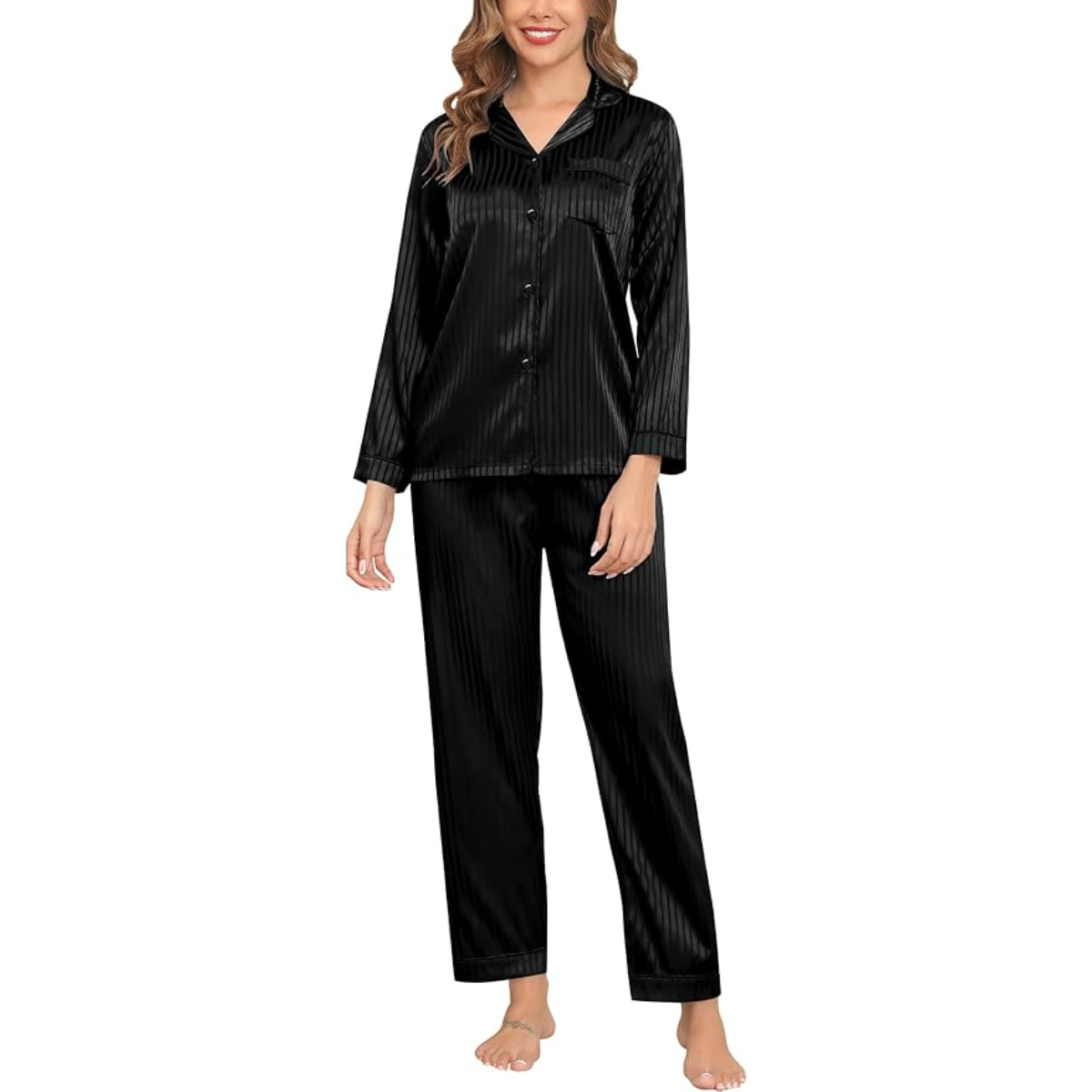 Striped Long Sleeve Satin Pajama Set