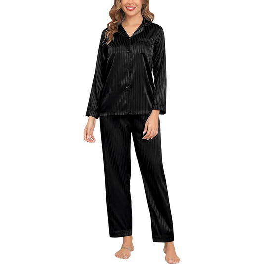 Striped Long Sleeve Satin Pajama Set