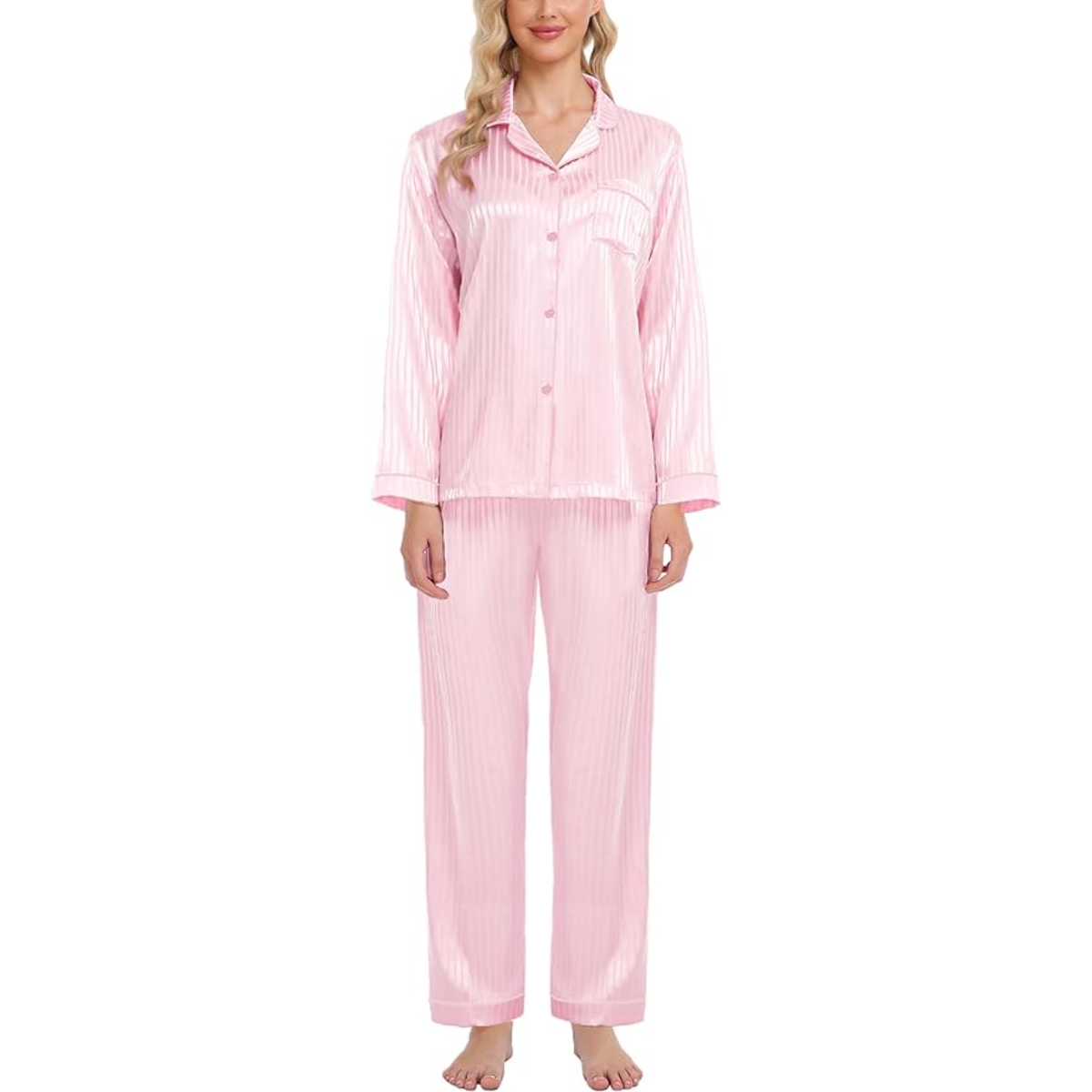 Striped Long Sleeve Satin Pajama Set