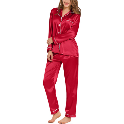 Long Sleeve Satin Button Down Sleepwear Pajama Set