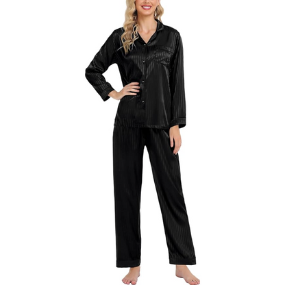 Striped Long Sleeve Satin Pajama Set