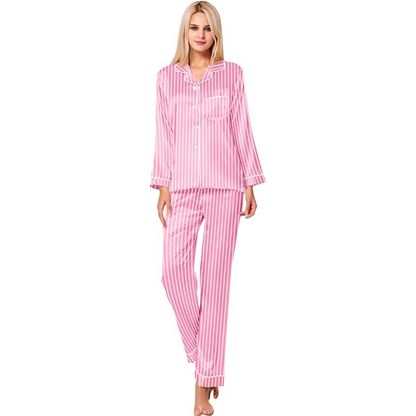 Long Sleeve Striped Satin Button Down Pajama Set