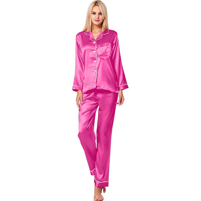 Long Sleeve Satin Button Down Sleepwear Pajama Set