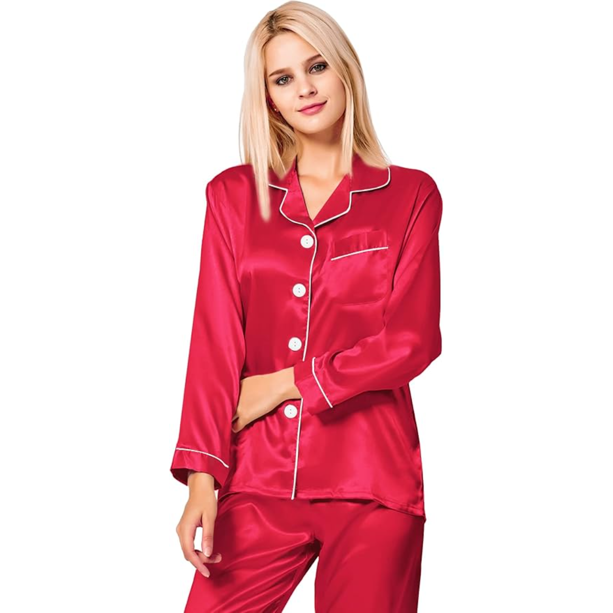 Long Sleeve Satin Button Down Sleepwear Pajama Set