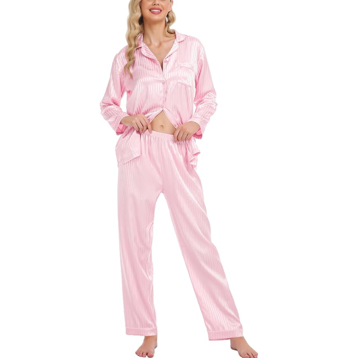 Striped Long Sleeve Satin Pajama Set