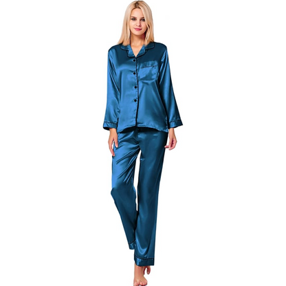 Long Sleeve Satin Button Up Pajama Set