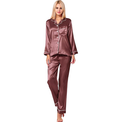 Long Sleeve Satin Button Up Pajama Set