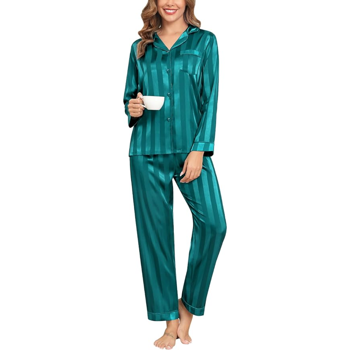 Striped Long Sleeve Satin Pajama Set