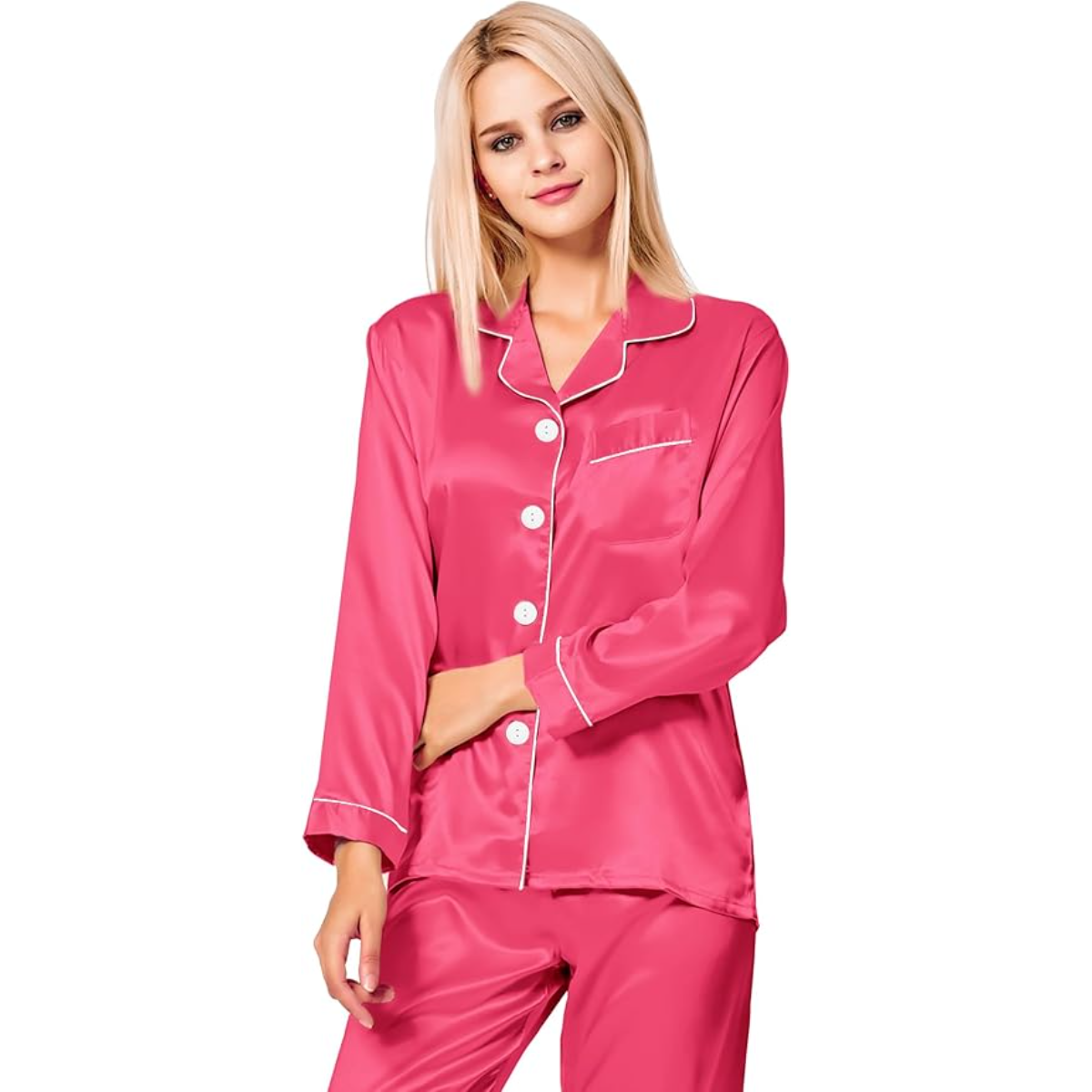 Long Sleeve Satin Button Up Pajama Set