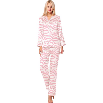 Long Sleeve Satin Printed Button Down Pajama Set