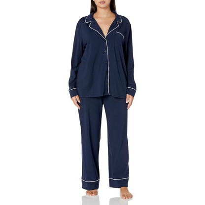 Long Sleeve Button Down Pajama Set With Adjustable Pants