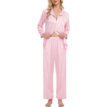 Striped Long Sleeve Satin Pajama Set