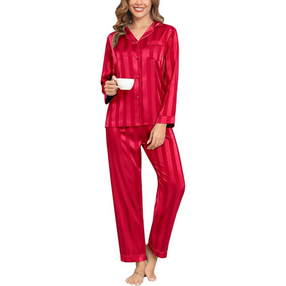 Striped Long Sleeve Satin Pajama Set