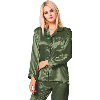 Long Sleeve Satin Button Up Pajama Set