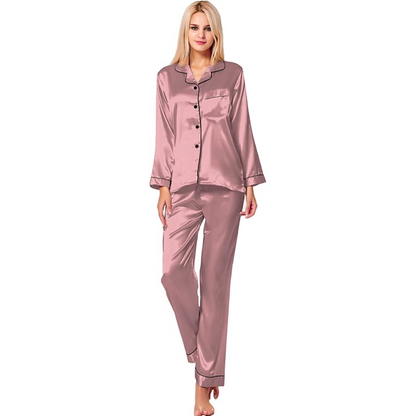 Long Sleeve Satin Button Up Pajama Set