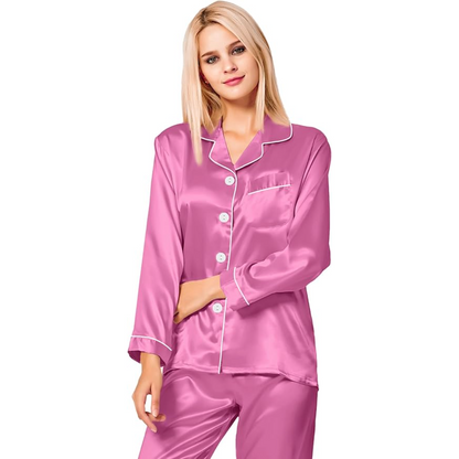 Long Sleeve Satin Button Up Pajama Set