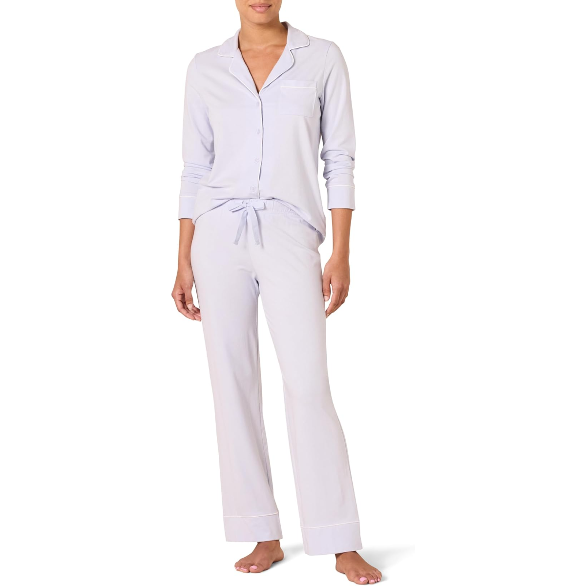 Long Sleeve Button Down Pajama Set With Adjustable Pants