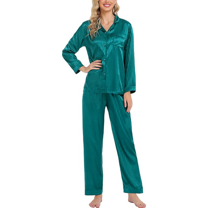 Striped Long Sleeve Satin Pajama Set