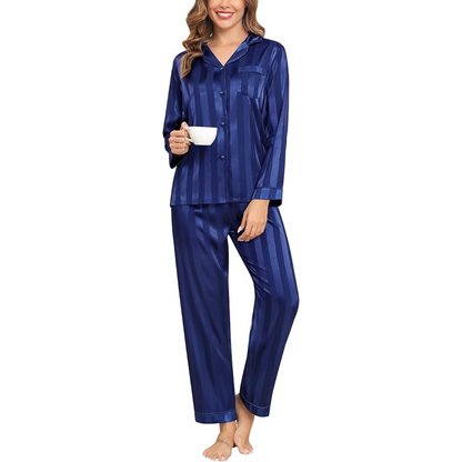 Striped Long Sleeve Satin Pajama Set