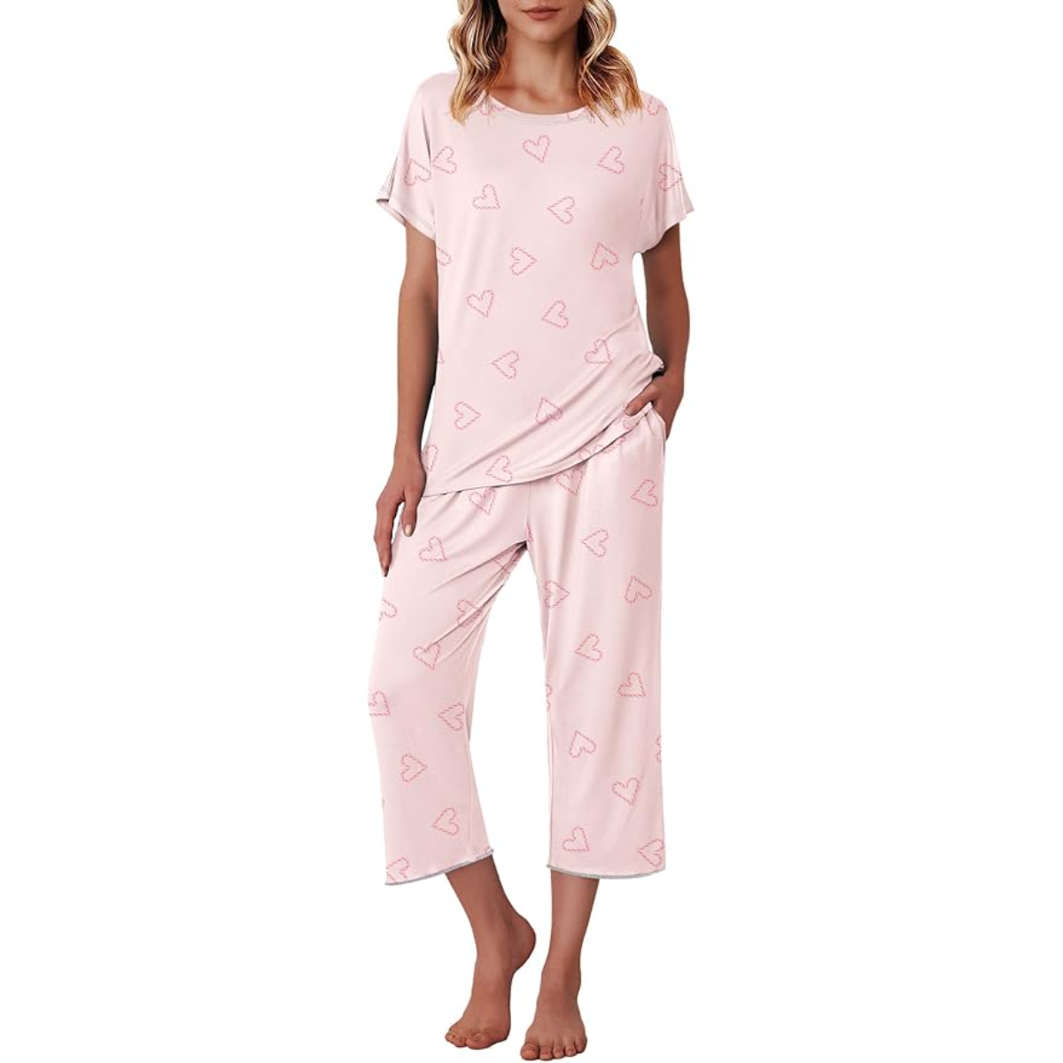 Printed Short Sleeve Capri Pajama Set