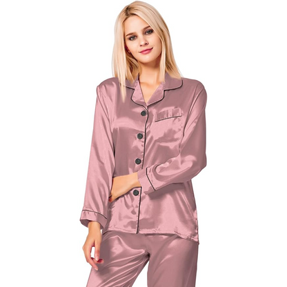 Long Sleeve Satin Button Up Pajama Set