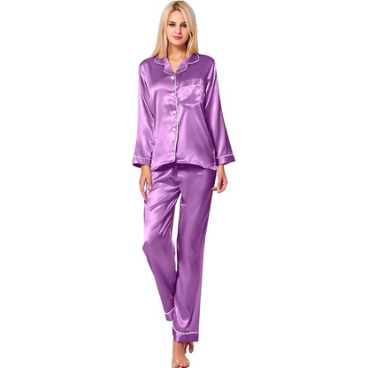 Long Sleeve Satin Button Up Pajama Set