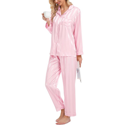 Striped Long Sleeve Satin Pajama Set